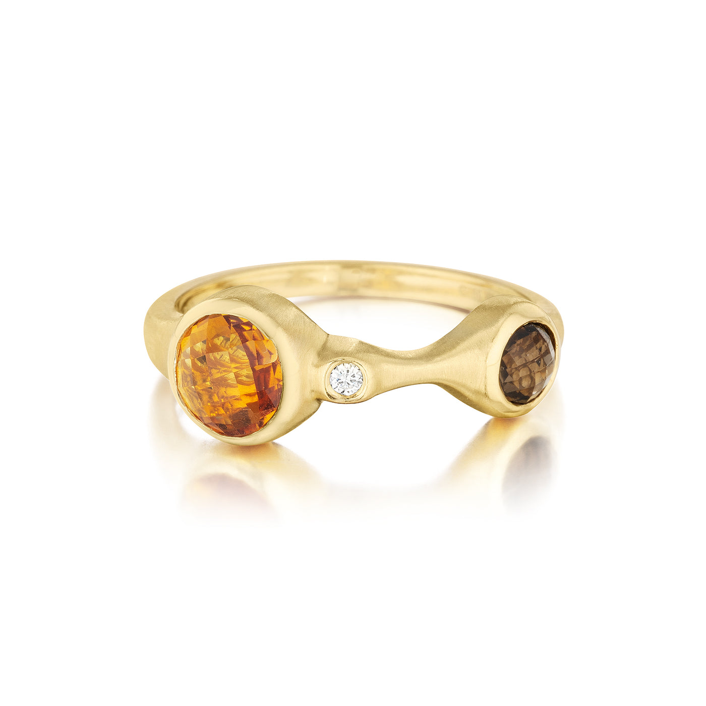 Orange Citrine and Smoky Quartz Diamond Stack Ring